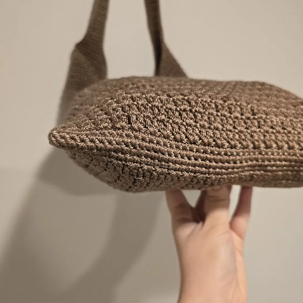 Vintage Knit Woven Hobo Bag Brown Taupe Crochet Crossbody Boho Hippie 90s Y2k